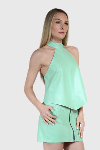Front Zip Mini Leather Skirt